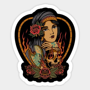 Girl Skull Horror Sticker